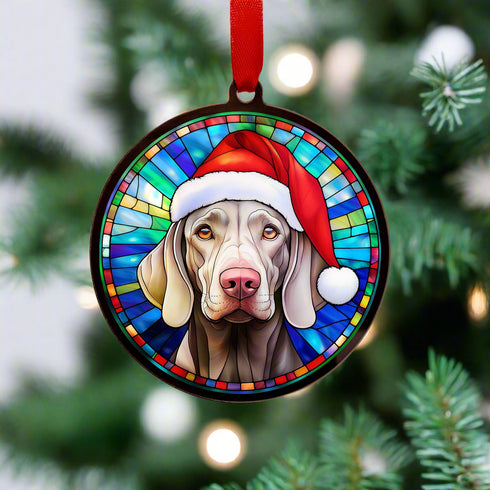 Weimaraner in Santa Hat Suncatcher Decoration